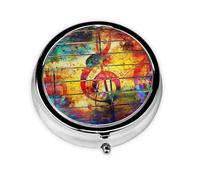 Imprimir Nota Musical Colorido Madera, Pastillero, Pastillero redondo Pequeño contenedor de pastillas Organizador de pastillas de viaje