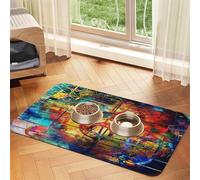 Imprimir Nota Musical de Madera Colorida,Tapete para Comida de Mascotas, manteles Individuales de Cuero sintético para Gatos y Perros,30x45cm