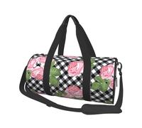 Imprimir Rosas sobre Cuadros Blancos Y Negros, Bolsa de Viaje de Gran Capacidad, Bolso Redondo, Bolsa de Viaje Deportiva, Bolsa de Mano, Bolsa de Fitness