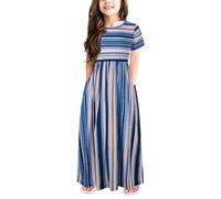 Imprimir Vestidos Mangas Ropa de Bebé Vestido Niño Rayas Manga Corta Niñas Vestido Falda Escocesa Mujer, azul, 130
