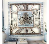 ImprovingLife El Reloj de Engranajes 24 Pulgadas Cuadrado con Engranaje de Movimiento Real, Pared, Estilo Vintage, Industrial, Granja Rústica, de Gran Tamaño (Gris Plateado)