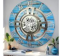 ImprovingLife Reloj de pared The Gears Clock, engranajes móviles reales de la línea England (Azul Océano, 60 cm (24 pulgadas))
