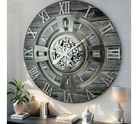 ImprovingLife Reloj de pared The Gears Real Moving Gear England Line (gris carbono, 60 cm)