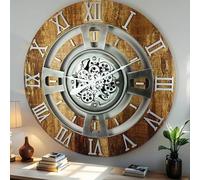 ImprovingLife The Gears Clock - Reloj de pared con engranajes en movimiento, diseño de línea inglesa, marrón vintage, 60 cm