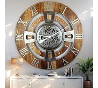 ImprovingLife The Gears Clock - Reloj de pared con engranajes en movimiento, diseño de línea inglesa, marrón vintage, 90 cm