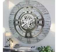 ImprovingLife The Gears Clock - Reloj de pared con engranajes en movimiento real, línea Inglaterra (gris plateado, 24 pulgadas (60 cm))