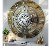 ImprovingLife The Gears Clock - Reloj de pared con engranajes en movimiento real, línea Inglaterra (oro antiguo, 24 pulgadas (60 cm))