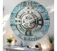 ImprovingLife The Gears Clock - Reloj de pared con engranajes en movimiento real, línea Inglaterra (verde aguamarina, 24 pulgadas (60 cm))
