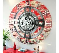 ImprovingLife The Gears Clock - Reloj de pared con mecanismo de movimiento real, línea inglesa (lava roja, 60 cm)