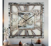 ImprovingLife The Gears Clock - Reloj de pared cuadrado de 61 cm con engranajes reales en movimiento, vintage, industrial, sobredimensionado, rústico, estilo granja (gris y blanco)