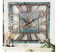 ImprovingLife The Gears Clock Reloj de pared cuadrado de 61 cm con engranajes reales, vintage, industrial, de gran tamaño, rústico, granja (agua)