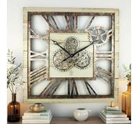 ImprovingLife The Gears reloj 61 cm cuadrado de engranajes reales en movimiento, reloj de pared vintage industrial de estilo rústico extra grande (beige desierto)
