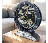 ImprovingLife The Gears - Reloj de escritorio de 25,4 cm con engranajes móviles reales convertibles en reloj de pared (gris y blanco)