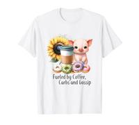 Impulsado por carbohidratos de café y donas de Cerdo chismoso Camiseta gráfica económica, Hombre, Blanco, XL