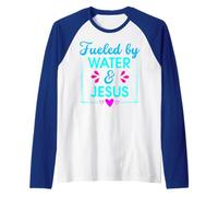 Impulsado por el Agua y Jesús Cristiano Hombres Mujeres Niños Niñas Diversión Camiseta Manga Raglan