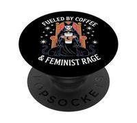 Impulsado por el café & La rabia feminista Feminismo Mujeres Derecho PopSockets PopGrip Adhesivo