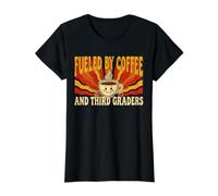 Impulsado por el café y la Escuela de Maestros de Tercer Grado Camiseta gráfica económica, Mujer, Negro, XS