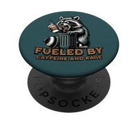 Impulsado por la cafeína y la Rabia Divertido Amante del café Mapache PopSockets PopGrip Adhesivo