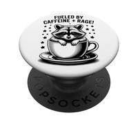 Impulsado por la rabia de la cafeína divertido mapache y café PopSockets PopGrip Adhesivo
