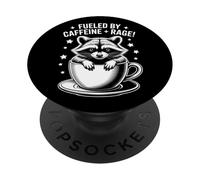 Impulsado por la rabia de la cafeína divertido mapache y café PopSockets PopGrip Adhesivo