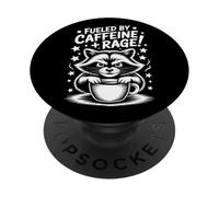 Impulsado por la rabia de la cafeína divertido mapache y café PopSockets PopGrip Adhesivo