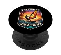 Impulsado por Wind and Salt Windfurfer Windsurfing Lover Joke PopSockets PopGrip Adhesivo