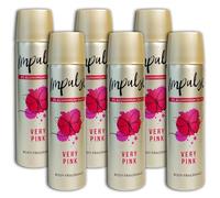 Impulse - Desodorante en spray (6 unidades, sin aluminio, 6 x 75 ml), color rosa