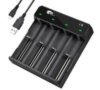 IMREN 26650 21700 Cargador de batería Recargable, 4 Ranura 26650 21700 rápido 3.7V Li-Ion Cargador 18650 18500 18350 17650 17670 17500 20700 21700 26650 batería (con USB)