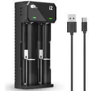 IMREN Cargador 18650, 2 Ranuras Li-Ion Cargador de Pilas Recargables 3.7V 18650 18490 18350 18500 17500 14500 20700 21700 26650 Batería de Litio (con USB)