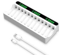 IMREN Cargador de Pilas Recargables, 12 Slots de Carga Independientes con Pantalla LCD, Entrada 5V 2A Type-C y Micro USB, para Baterías Recargables NiMH/NiCD AA AAA