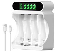 IMREN Cargador de Pilas Recargables, 4 Slots de Carga Independientes con Pantalla LCD, Entrada 5V 2A Type-C y Micro USB, para Baterías Recargables NiMH/NiCD AA AAA