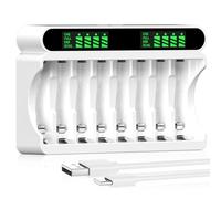 IMREN Cargador de Pilas Recargables, 8 Slots de Carga Independientes con Pantalla LCD, Entrada 5V 2A Type-C y Micro USB, para Baterías Recargables NiMH/NiCD AA AAA