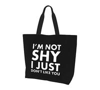 I'MShy I Just Don'T Like You Bolso de lona ligero para mujer, bolsa de compras reutilizable, color negro