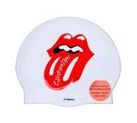 IMSPIRA Gorro Natacion Silicona Swimpathy Blanco Rojo Unisex Adulto Talla Unica Diseño Rock Iconico Gorro Piscina Flexible Ajuste Comodo Alta Adherencia Resistente Suave Entrenamiento Diario