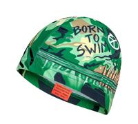 IMSPIRA Gorro Natacion Tela Verde Camuflaje Adulto Nino diseño Cine Retro Born to Swim Divertido Hombre Mujer Original Entrenamiento Natacion Club Escuela Deporte acuatico aquagym Piscina Regalo