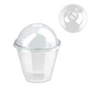 IMTINA 100 Vasos para Batidos, Granizados, Smoothies, Frappés, con Tapas Abovedadas, Transparentes, Reutilizables, 92mm, 100 Unidades (266 ml)