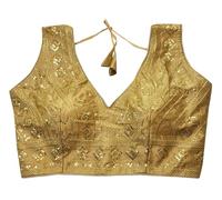 IMTRA FASHION Blusa India De Seda Tussar Confeccionada para Mujer Crop Top Choli-Gold-38