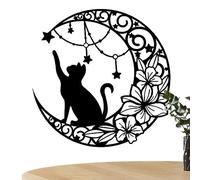 Imtrub Decoración de pared con gato y luna de metal, silueta de gato de luna y gato, esculturas de pared, decoración colgante | Hierro forjado gato silueta decoración para cocina, oficina, baño