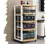 IMUNKT Equipo HiFi Muebles HiFi con Ruedas Soporte Multimedia Amplificador De 3/4/5 Niveles Estante De Componentes Estéreo Soporte Tocadiscos para Cine En Casa/Oficina(White+Walnut,5 Tier)