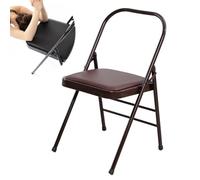 IMUNKT Silla Plegables De Yoga Pilates, Silla Auxiliar Yoga para Hogar, Silla De Yoga Iyengar Plegable, Silla De Yoga De Metal con Respaldo, Cuero PU De Calidad(Brown)