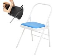 IMUNKT Silla Plegables De Yoga Pilates, Silla Auxiliar Yoga para Hogar, Silla De Yoga Iyengar Plegable, Silla De Yoga De Metal con Respaldo, Cuero PU De Calidad(Blue)