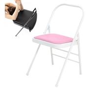 IMUNKT Silla Plegables De Yoga Pilates, Silla Auxiliar Yoga para Hogar, Silla De Yoga Iyengar Plegable, Silla De Yoga De Metal con Respaldo, Cuero PU De Calidad(Pink)