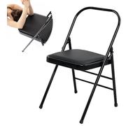 IMUNKT Silla Plegables De Yoga Pilates, Silla Auxiliar Yoga para Hogar, Silla De Yoga Iyengar Plegable, Silla De Yoga De Metal con Respaldo, Cuero PU De Calidad(Black)