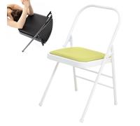 IMUNKT Silla Plegables De Yoga Pilates, Silla Auxiliar Yoga para Hogar, Silla De Yoga Iyengar Plegable, Silla De Yoga De Metal con Respaldo, Cuero PU De Calidad(Green)