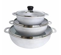 IMUSA Juego Caldero de 3 piezas con tapa de vidrio templado de 1.5/2.5/5.2 cuartos de galón, aluminio, plateado