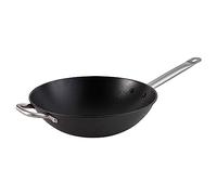Imusa USA 35,56 cm Wok de hierro fundido ligero pre-sazonado antiadherente con asas de acero inoxidable, utensilios de cocina, negro
