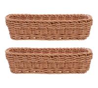 IMUSINICE Cestas Tejidas de Ratán Sintético para Cubiertos y Utensilios, Organizador de Cocina Rectangular Marrón 26x12x6 Cm, Set 2 Piezas para Almacenamiento en Comedor y Hogar