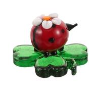 IMUSINICE Figurita de Cristal de Mariquita con Detalle de Hoja de Cuatro Miniatura Decorativa de Vidrio para Oficina Hogar y Jardín Colección de Figuras Animales Únicas