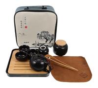IMUSINICE Juego de Té de Kung Fu Portátil de Cerámica Negra, Tetera de Viaje 1 Tetera y 4 Tazas, Kit Completo Tarro, Plato y Bolsa para Picnic, Hogar y Fiestas, Vajilla Creativa y Funcional