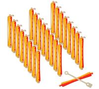 IMUSINICE Rodillos para Permanente con Banda Elástica 24 Varillas Huecas para Rizar Cabello Corto y Largo Kit de Rulos Bicolor Rojo y Amarillo Herramienta para Peinado Casero y